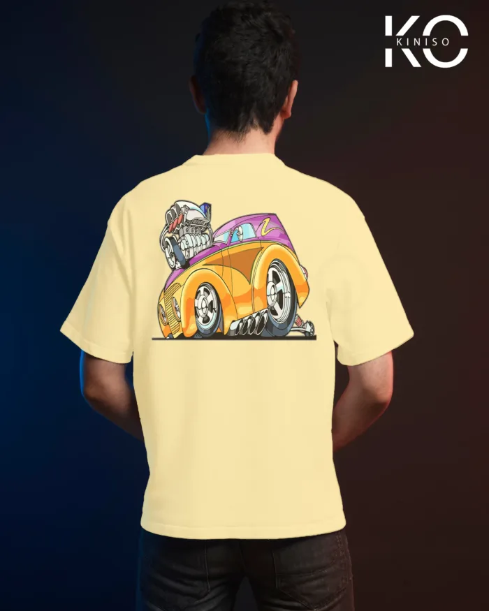 Image of Off White color drop shoulder t-shirt with Racing Car Engine Print for men at reasonable price